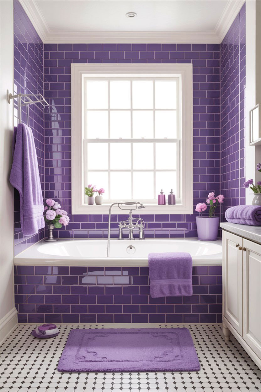 Purple grout bathtub surround - 30 colored grout bathroom ideas