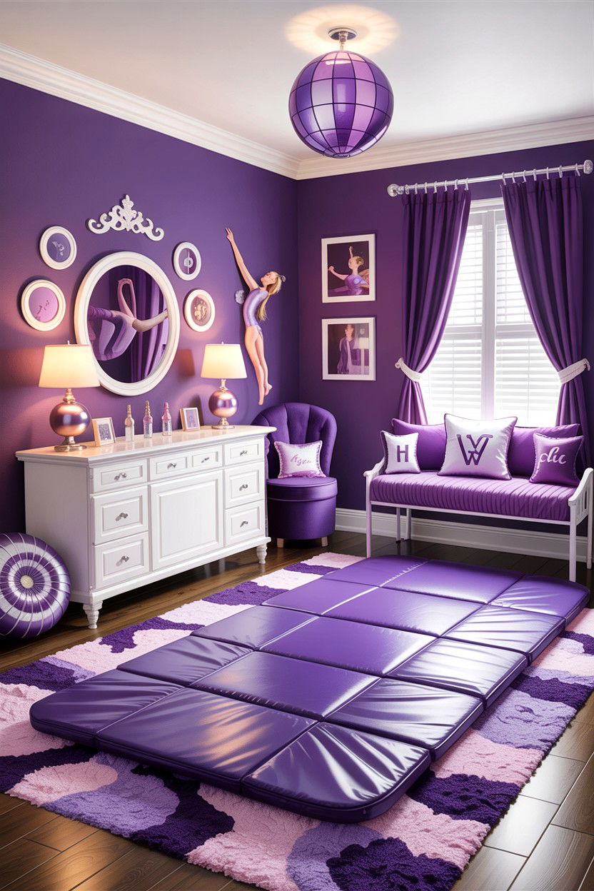 Purple gymnastics room - 30 gymnastics bedroom ideas