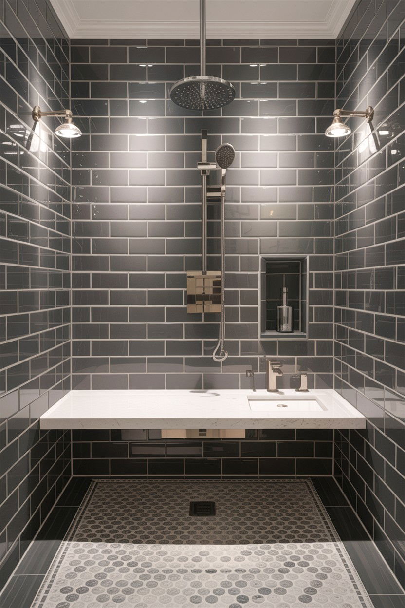 Quartz shower bench - 30 bathroom built-in bench ideas