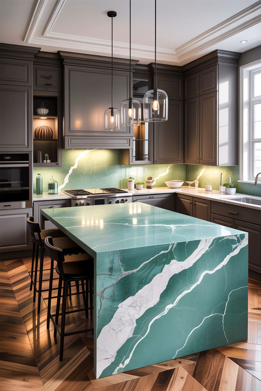 Quartzite island - 30 stone kitchen ideas