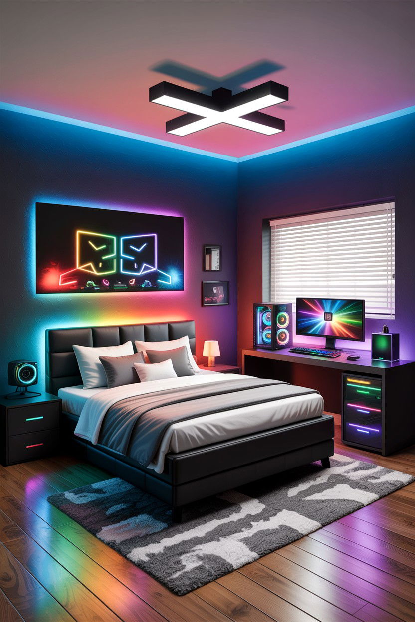 RGB Bedroom Lighting Setup - 30 gaming bedroom ideas