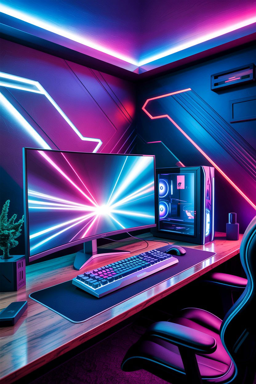 RGB Lighting Strip Room - 30 gamer setup bedroom ideas