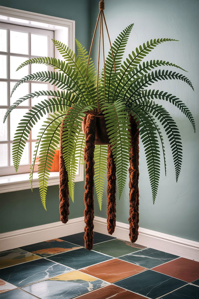 Rabbits foot fern hanging - 30 hanging plants for bathroom ideas