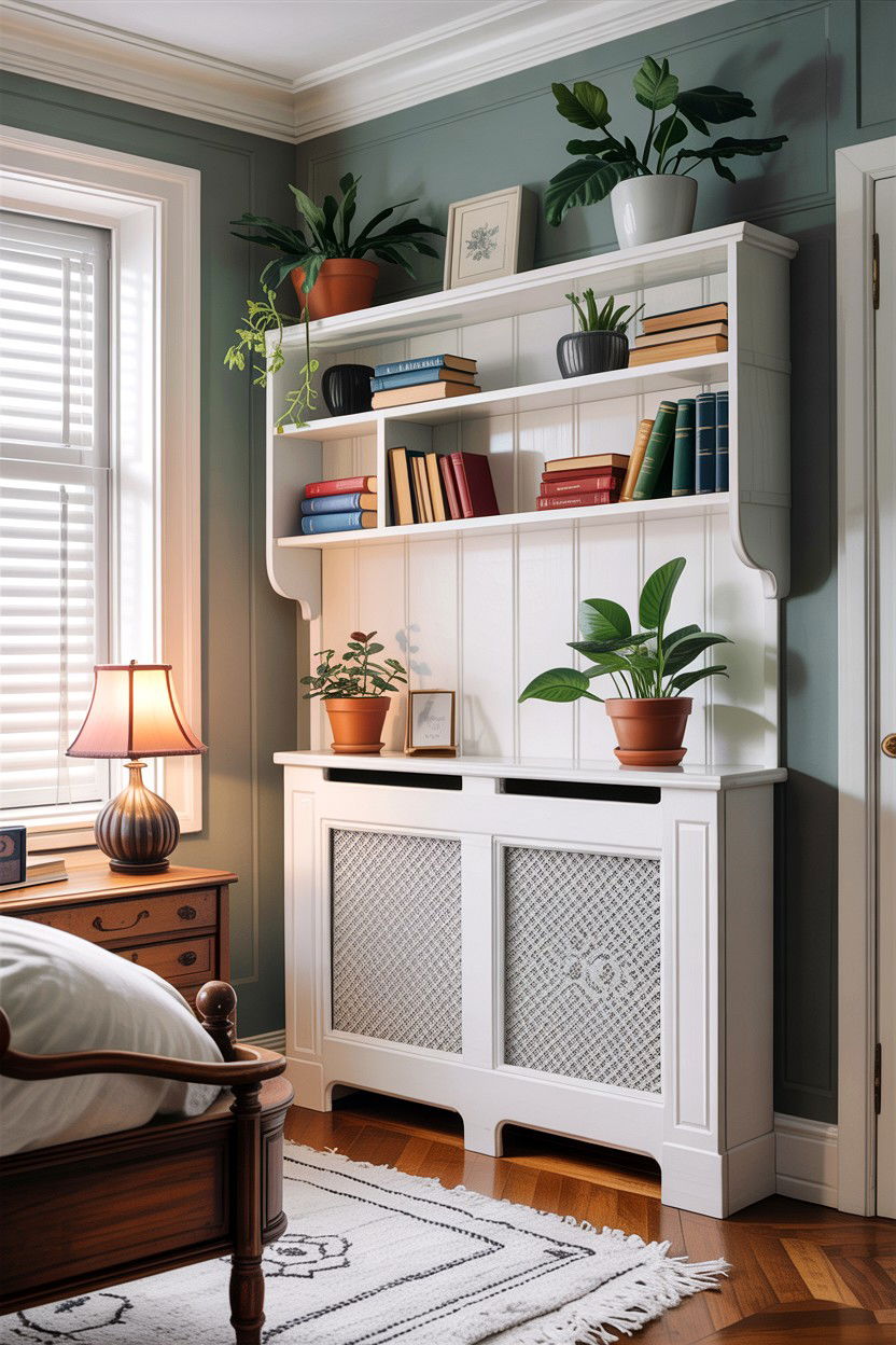 Radiator Cover With Shelving - 30 small bedroom space storage ideas