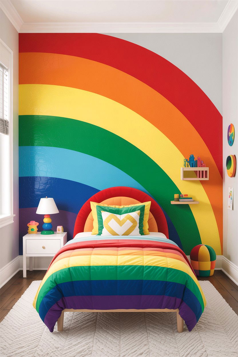 Rainbow Geometric Kids Wall - 30 bedroom geometric wall designs