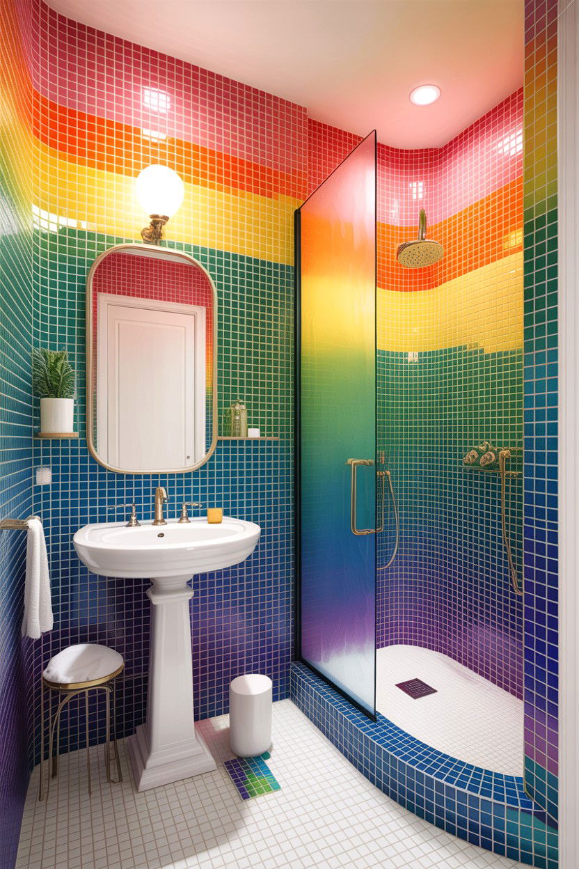 Rainbow Mosaic Bathroom - 30 colorful bathroom ideas