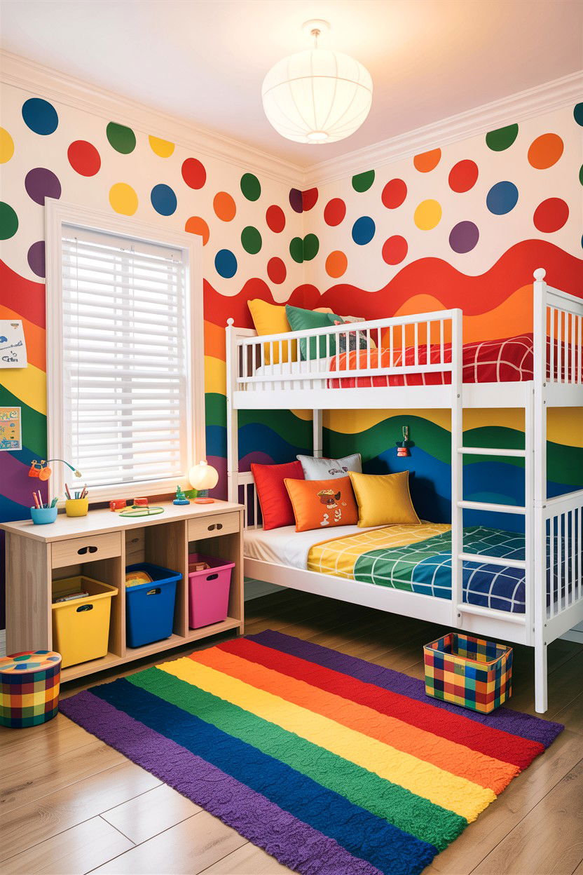 Rainbow Polka Dot Playroom Bedroom - 30 bedroom polka dot walls