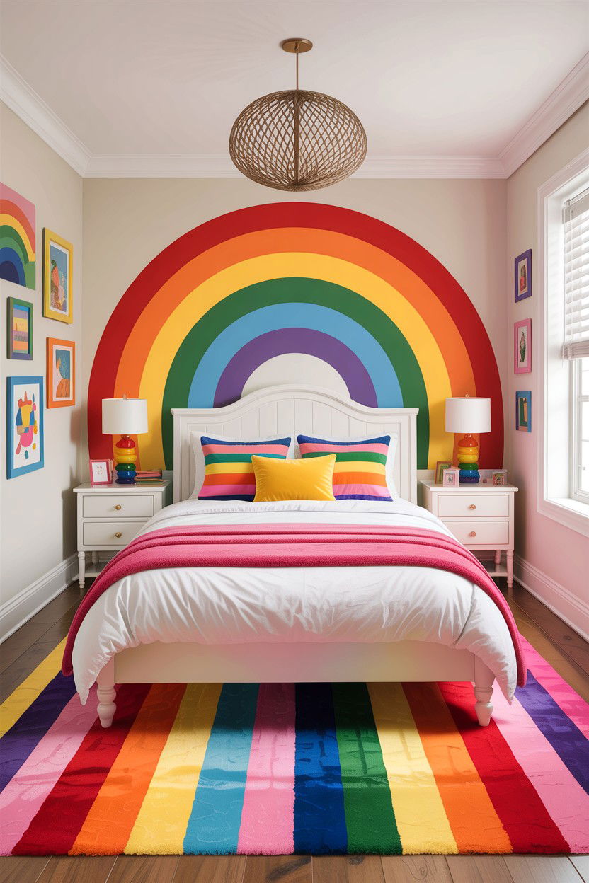 Rainbow accent bedroom - 30 colorful bedroom ideas