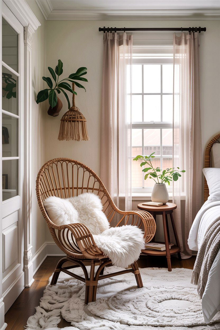 Rattan Accent Chair - 30 rustic white bedroom ideas