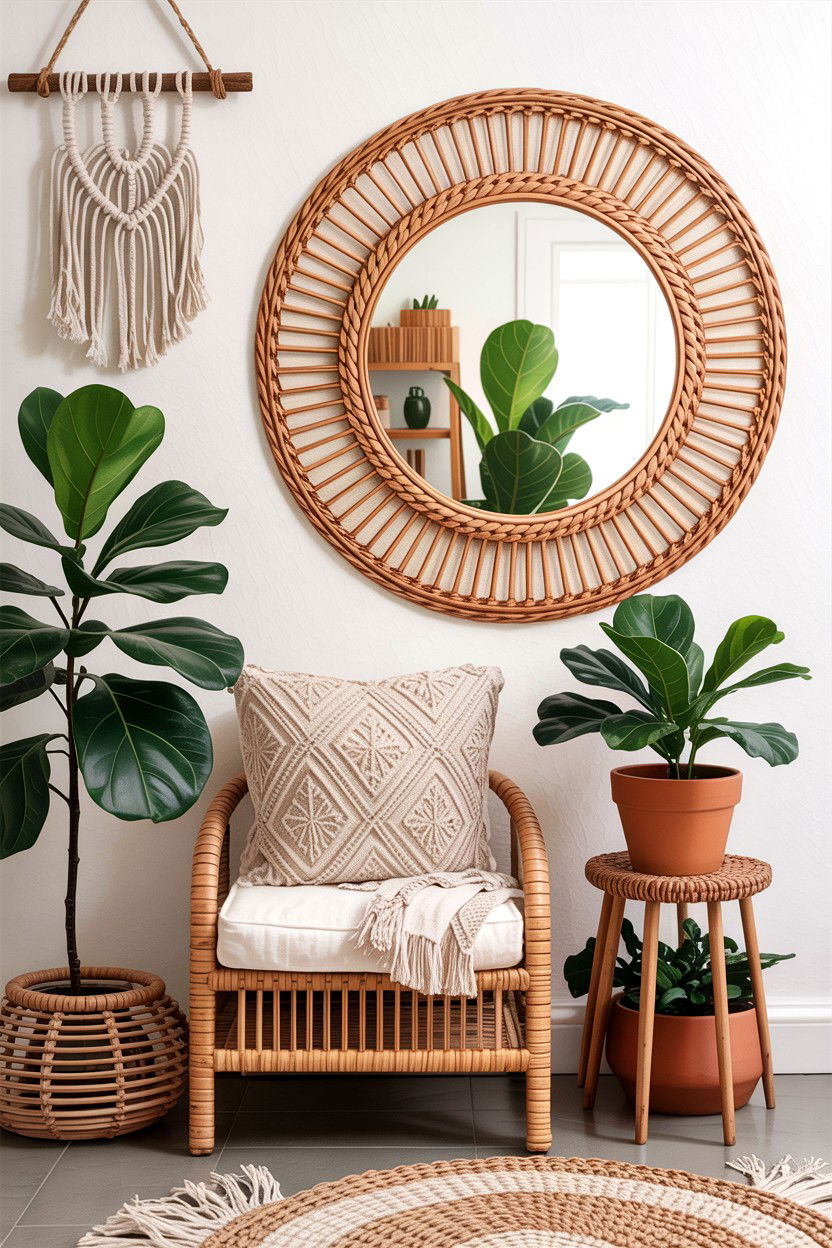 Rattan Boho Mirror - 30 bedroom full length mirrors