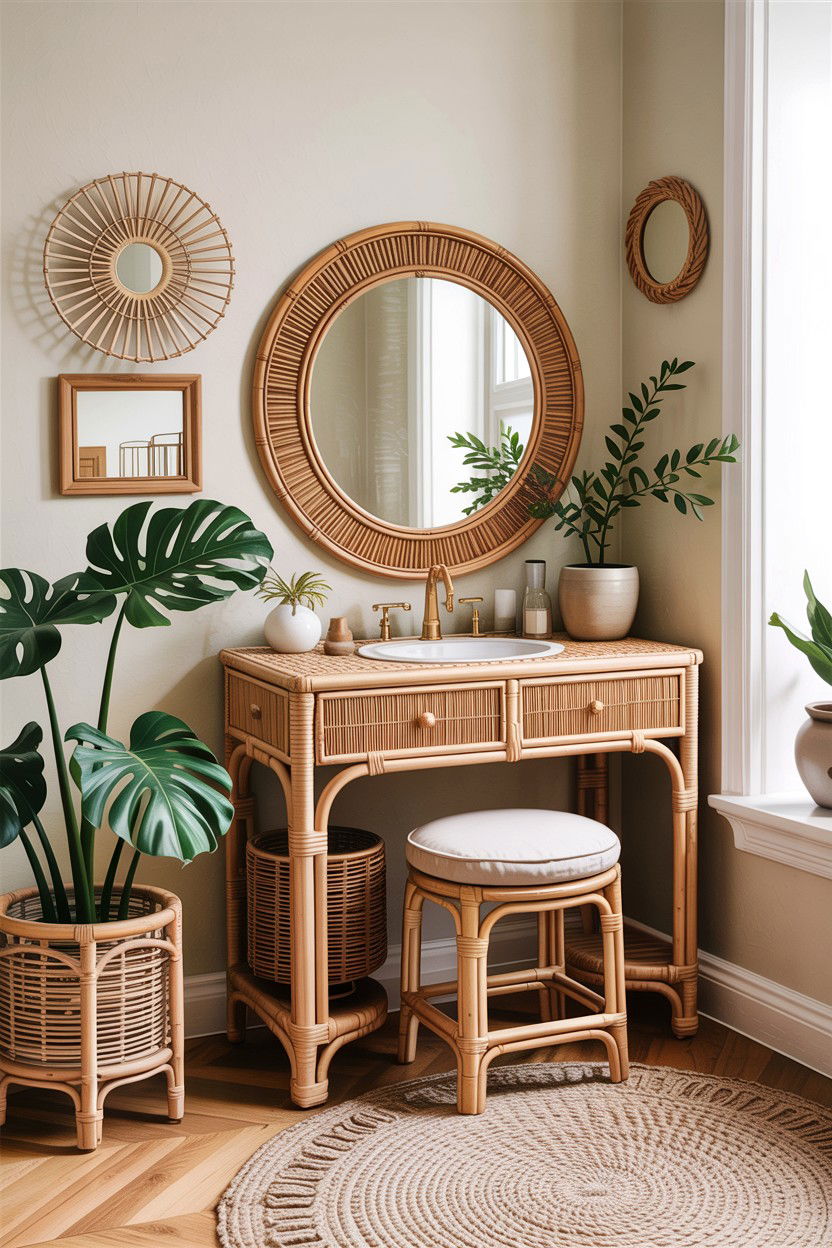 Rattan Corner Vanity - 30 bedroom corner vanity ideas