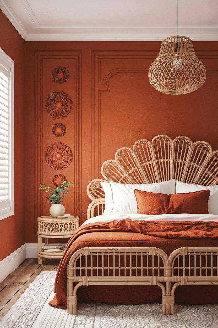 Rattan Decor and Terracotta Walls - 30 bedroom terracotta walls