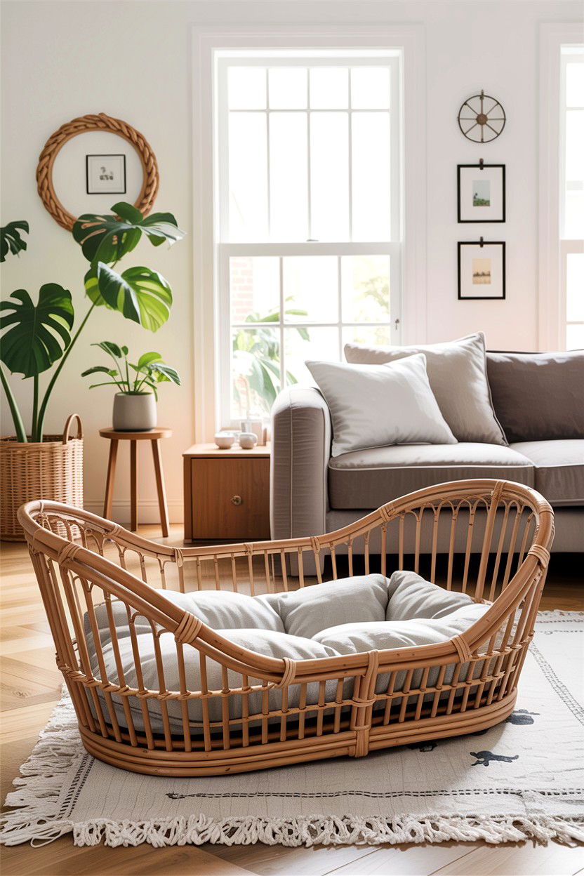 Rattan Dog Basket - 30 dog bed living room ideas
