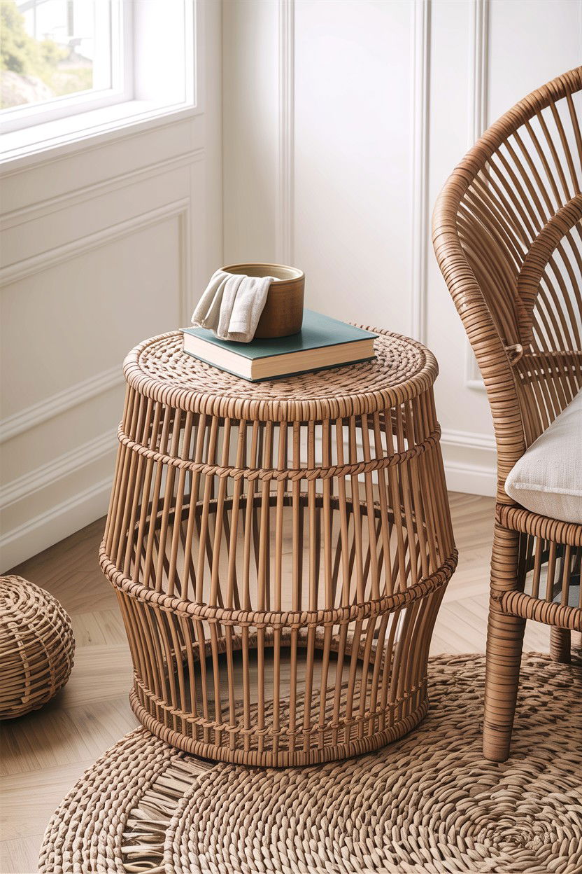 Rattan Drum Side Table - 30 living room accent table ideas