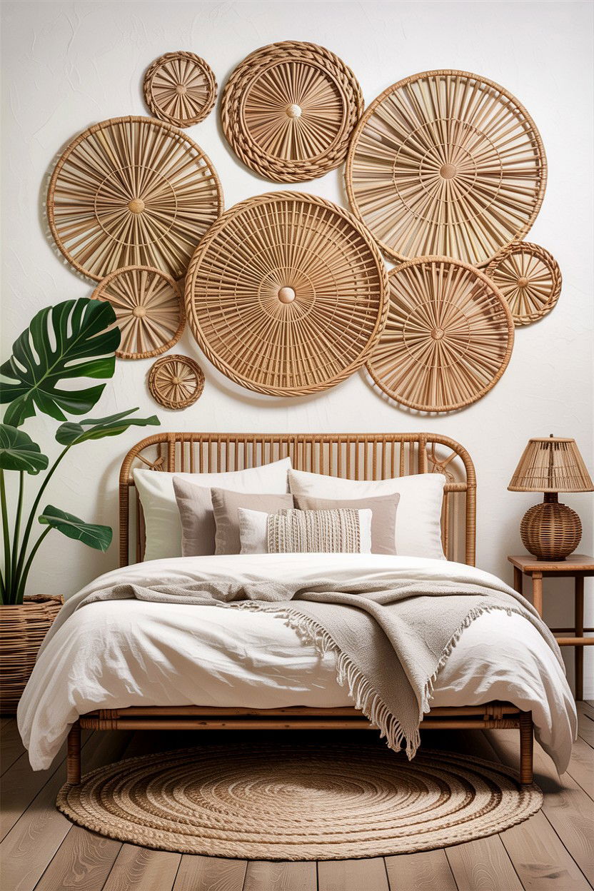 Rattan Wall Decor - 30 bedroom accent wall ideas