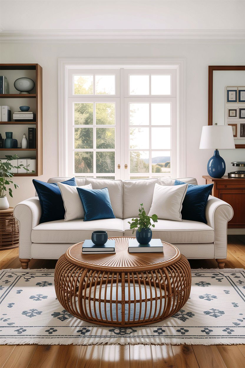 Rattan coffee table - 30 grandmillennial living room ideas