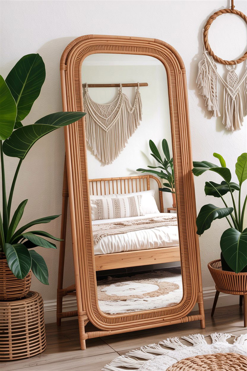 Rattan floor mirror - 30 bedroom floor mirrors
