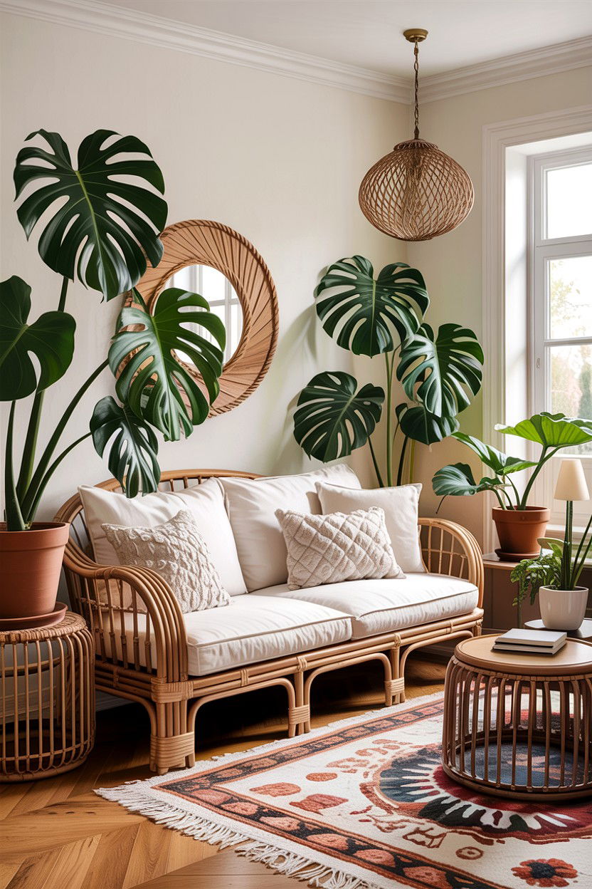 Rattan furniture - 30 garden themed living room ideas