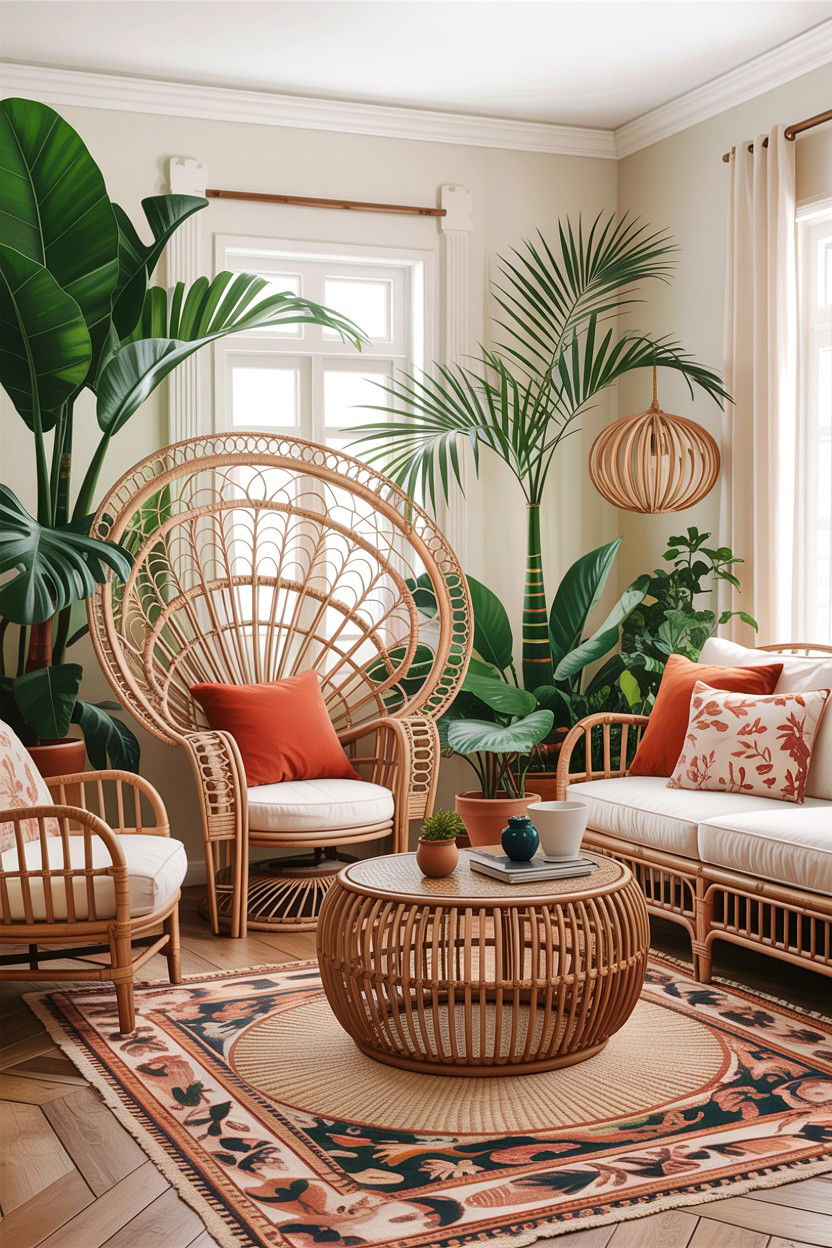 Rattan furniture living room - 30 jungle living room ideas