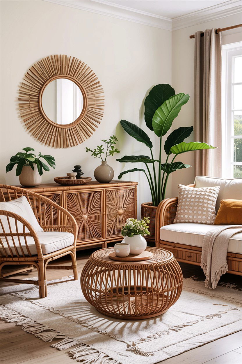 Rattan furniture living room - 30 bohemian living room ideas
