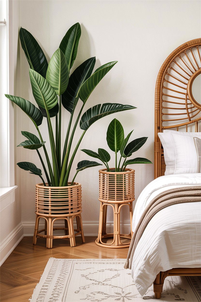 Rattan plant stands - 30 bedroom planters