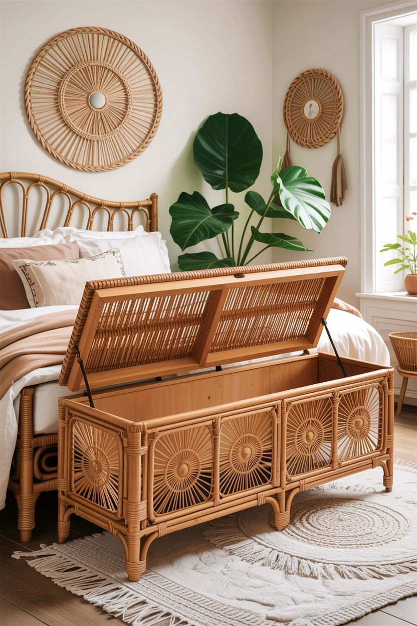 Rattan storage bench - 30 bedroom storage benches