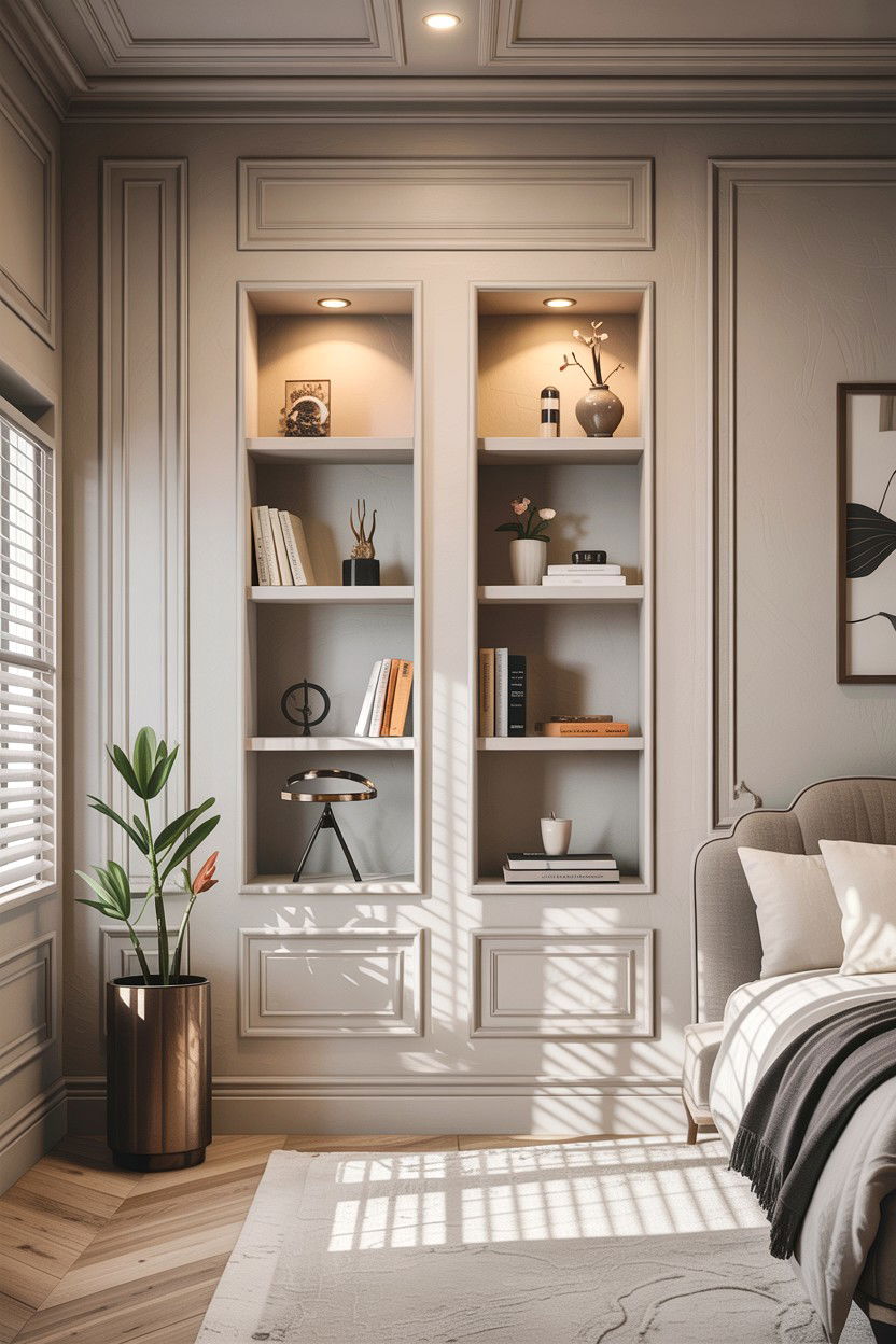 Recessed Wall Shelving - 30 bedroom concealed storage ideas