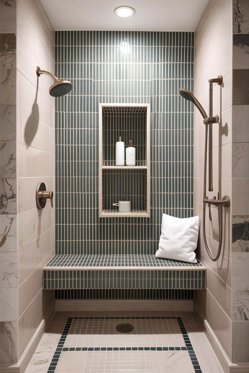 Recessed shower bench - 30 bathroom built-in bench ideas