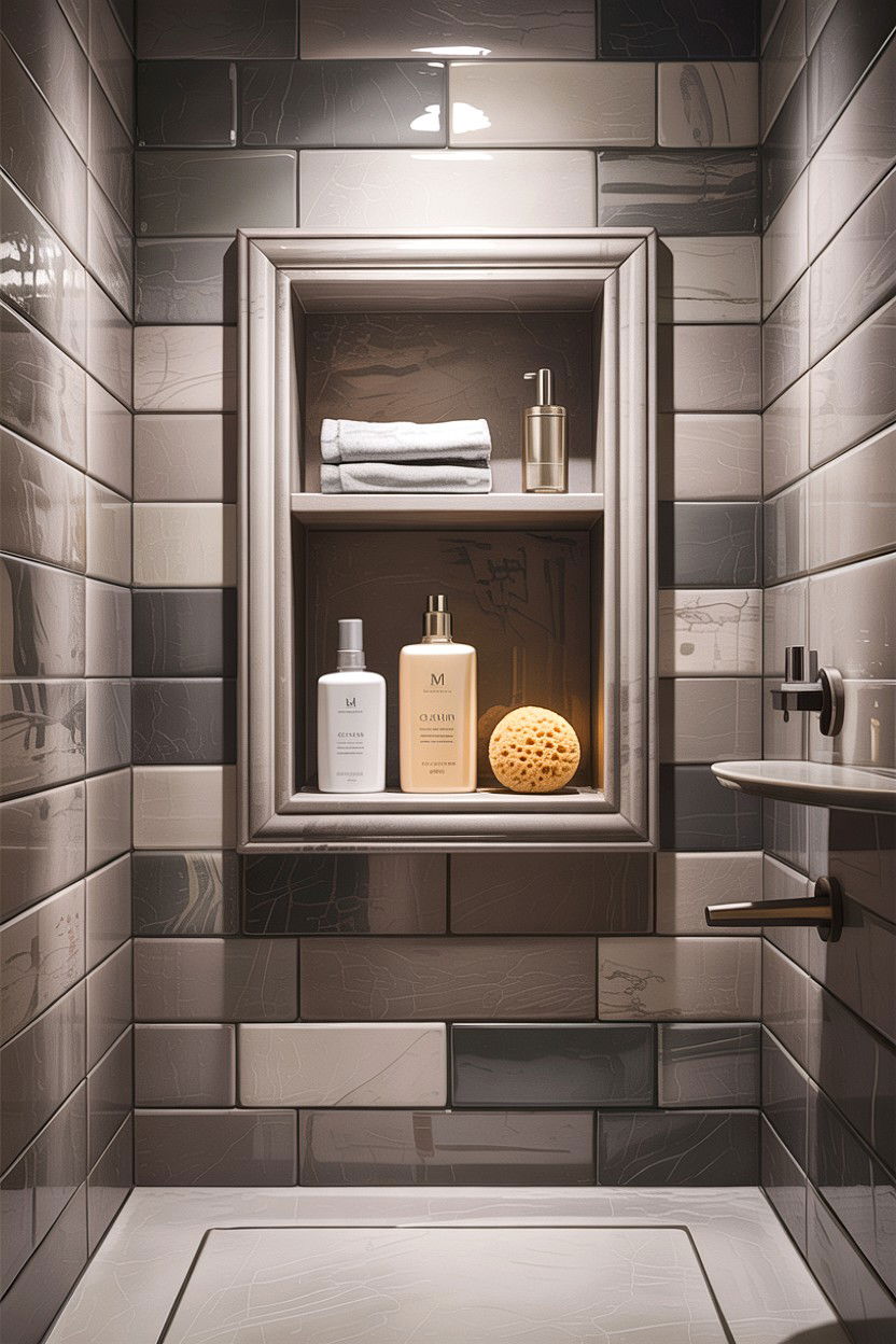 Recessed wall niche - 30 small bathroom space storage ideas