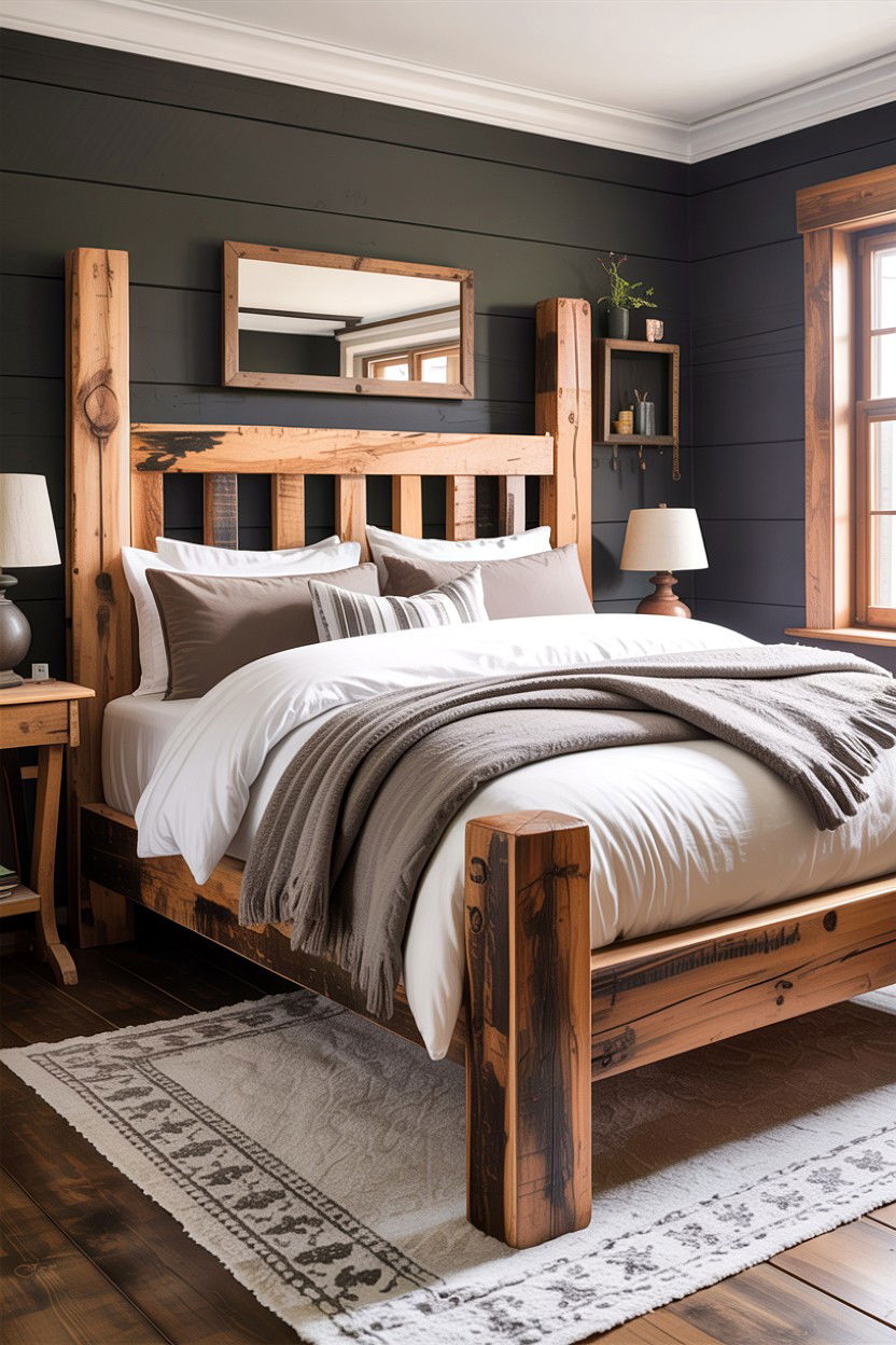 Reclaimed Timber Bed Frame - 30 rustic grey bedroom ideas