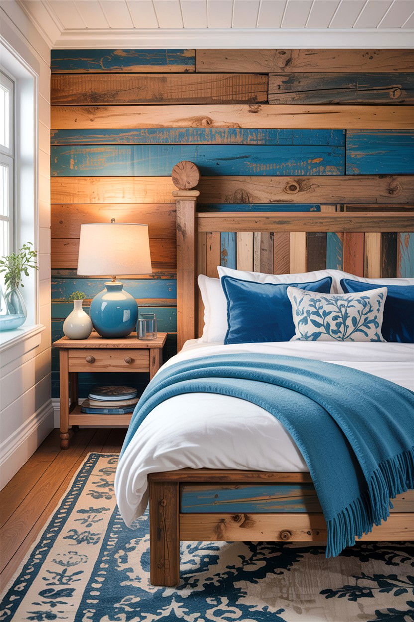 Reclaimed Wood And Blue Decor - 30 rustic blue bedroom ideas