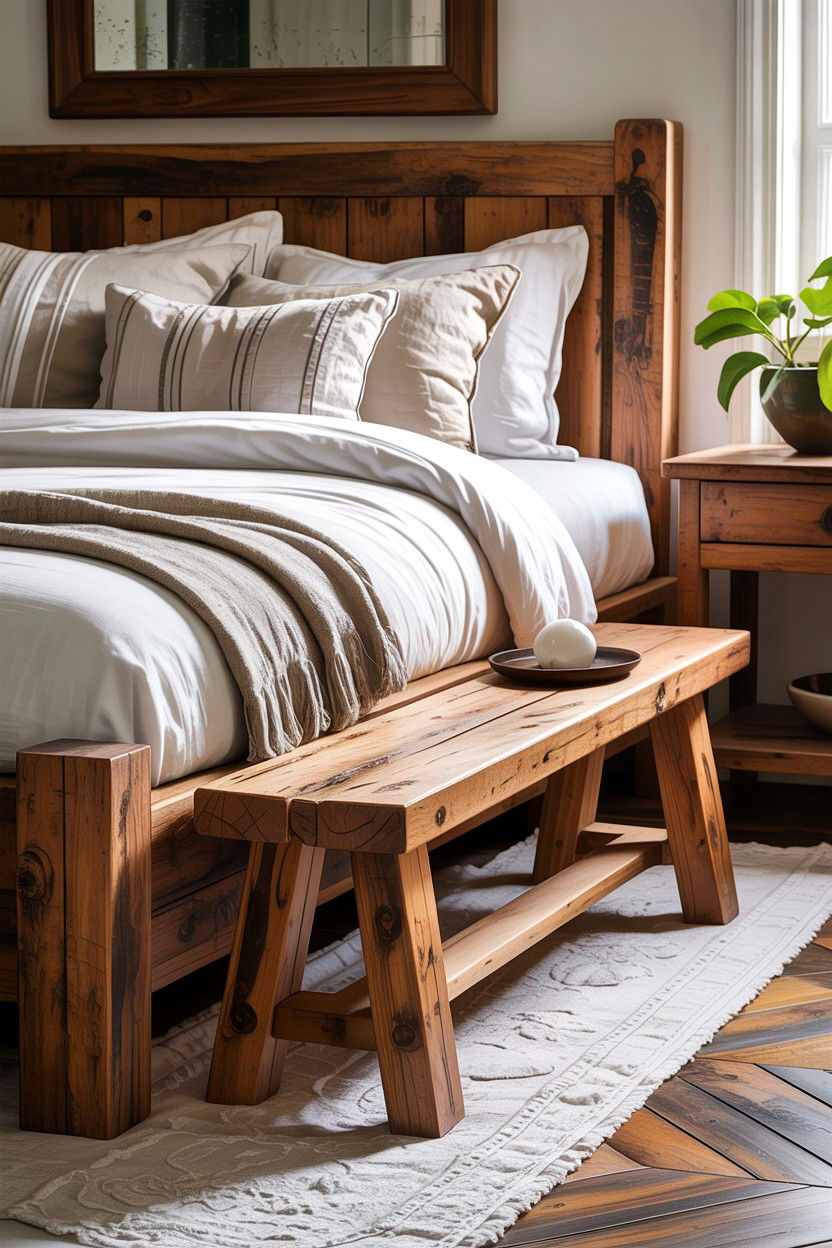 Reclaimed Wood Bedside Bench - 30 Balinese bedroom ideas