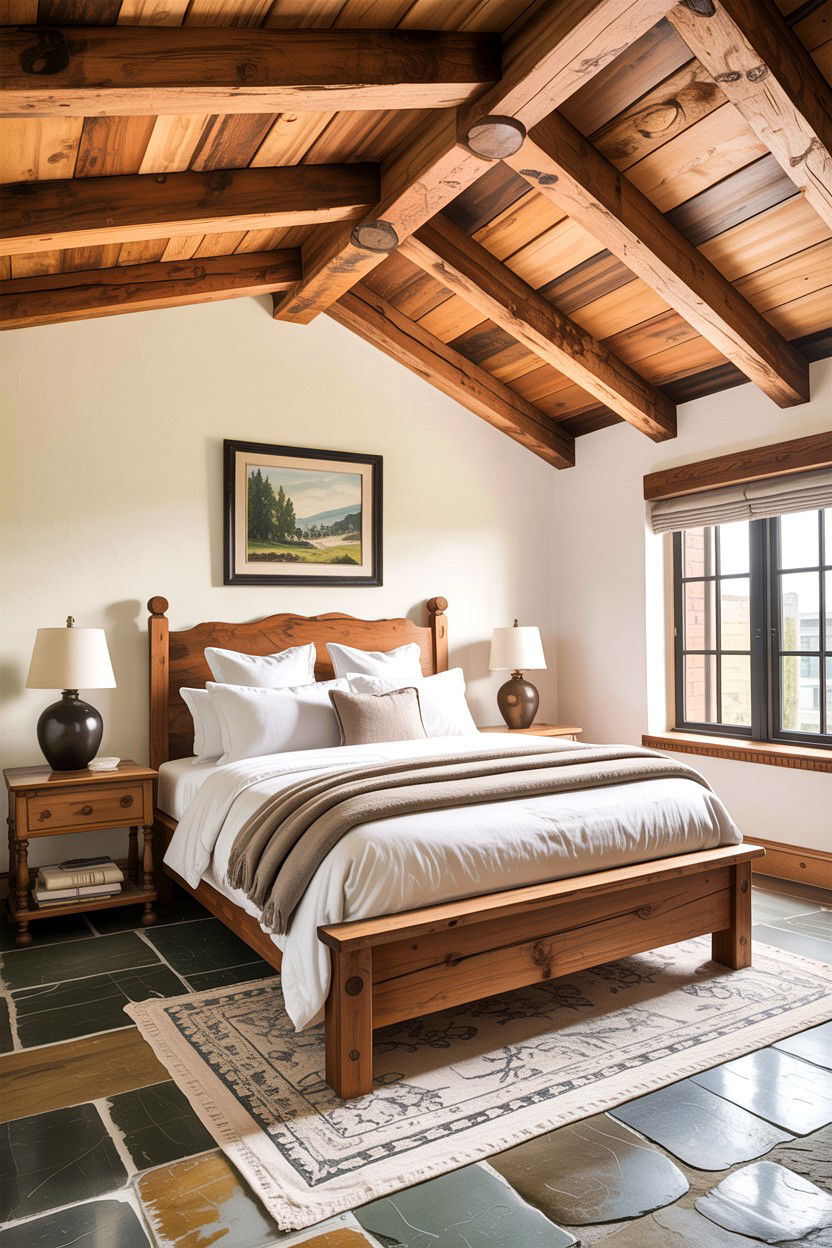 Reclaimed Wood Ceiling Beam - 30 exposed beam bedroom ideas