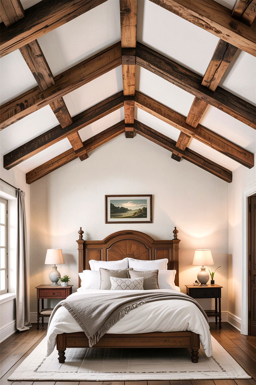 Reclaimed Wood Ceiling Beams - 30 French shabby chic bedroom ideas