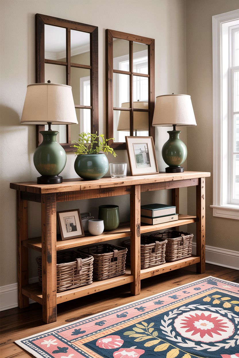 Reclaimed Wood Console - 30 living room farmhouse furniture ideas