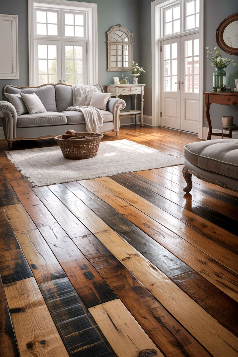 Reclaimed Wood Flooring - 30 French shabby chic living room ideas