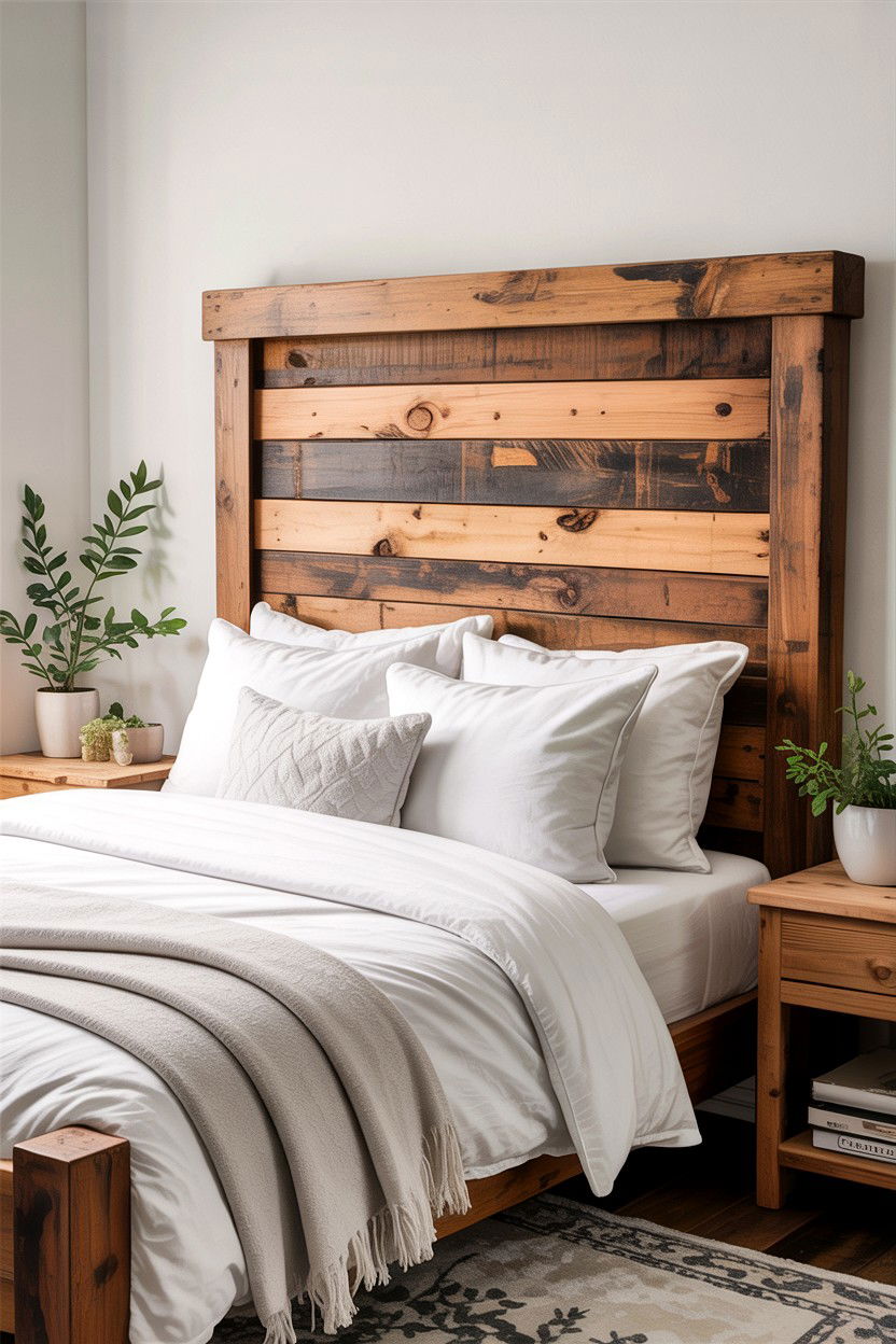 Reclaimed Wood Headboard - 30 fixer upper bedroom ideas