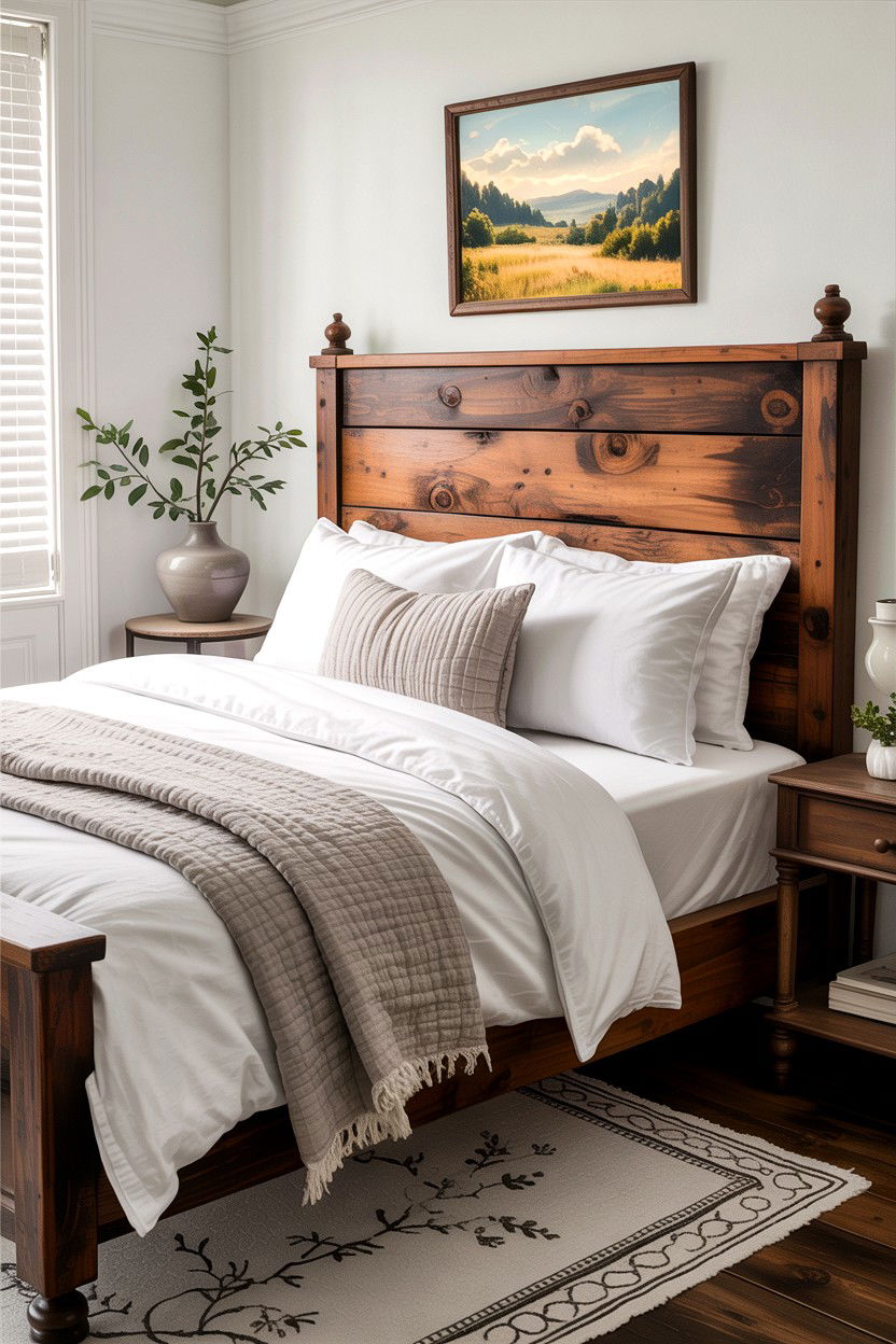 Reclaimed Wood Headboard - 30 farmhouse bedroom ideas