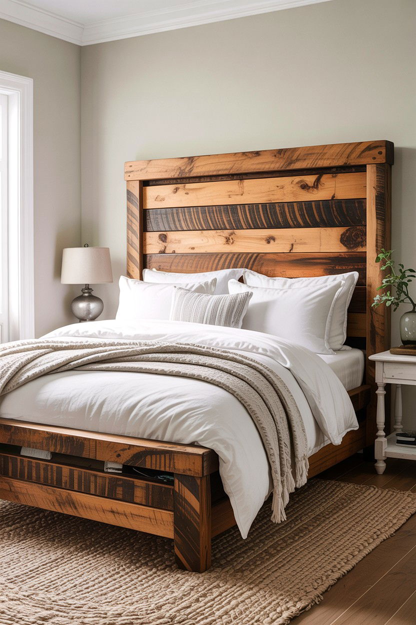 Reclaimed Wood Headboard - 30 rustic white bedroom ideas