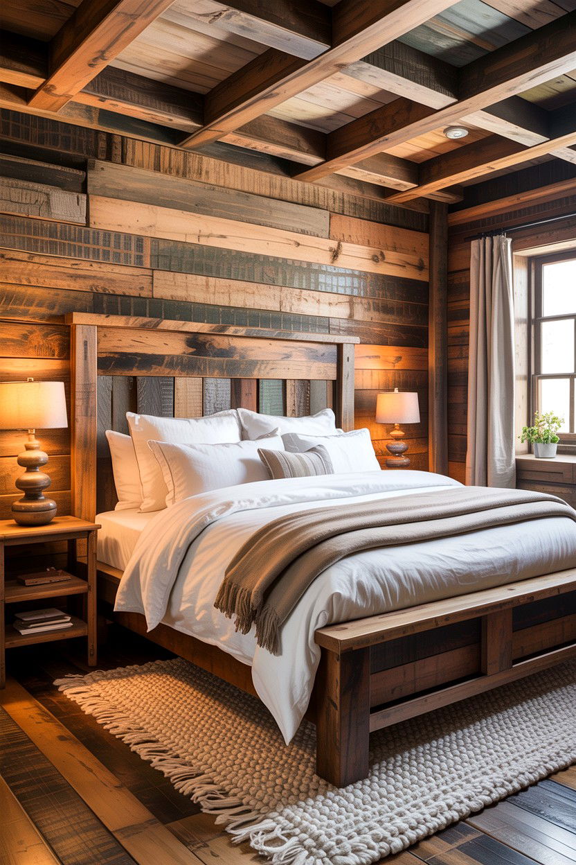 Reclaimed Wood Rustic Bedroom - 30 layered texture bedroom ideas