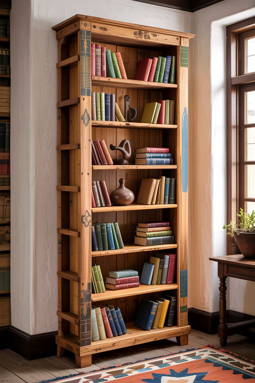 Reclaimed Wood Tall Bookshelf - 30 living room Santa Fe furniture ideas