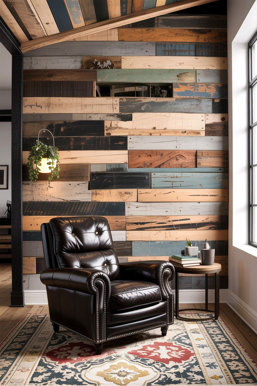 Reclaimed Wood Wall - 30 living room custom woodwork ideas