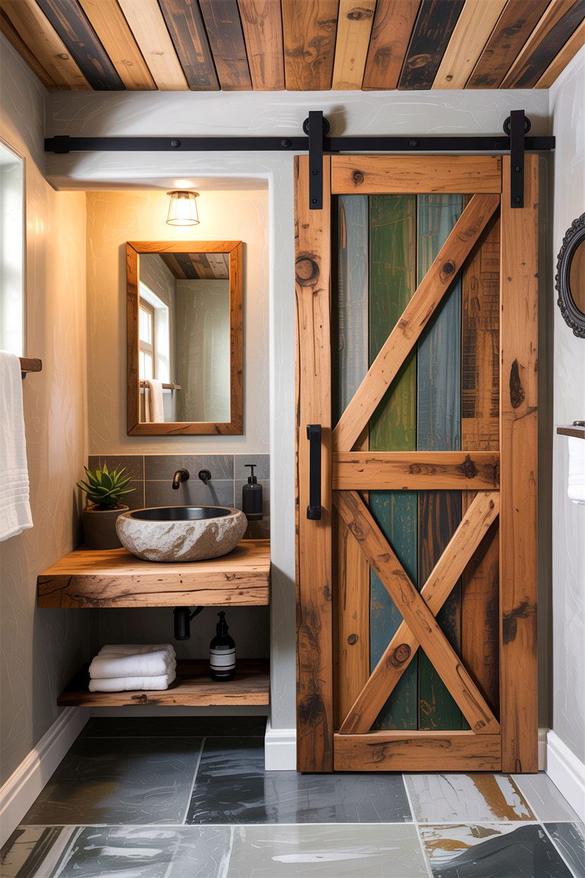 Reclaimed wood barn door - 30 bathroom barn door ideas