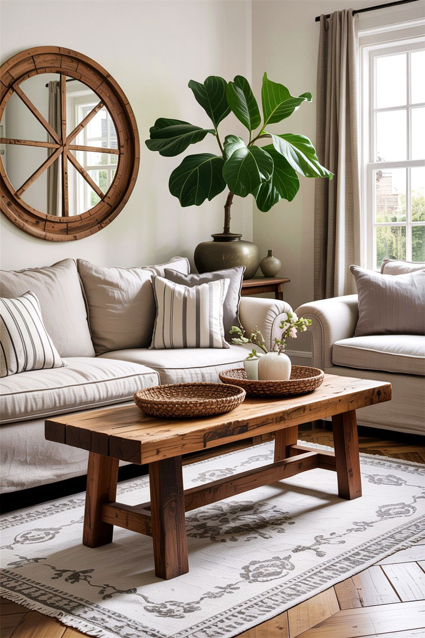 Reclaimed wood bench - 30 living room antique furniture ideas