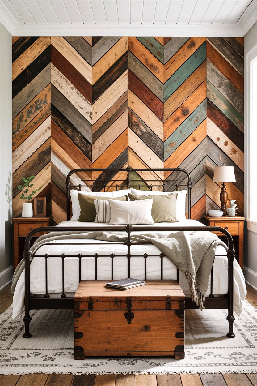Reclaimed wood chevron wall - 30 bedroom chevron wall ideas