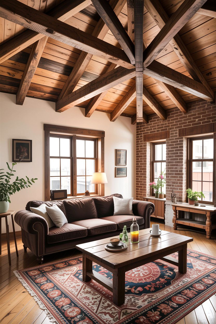 Reclaimed wood rafters - 30 living room exposed rafter ideas