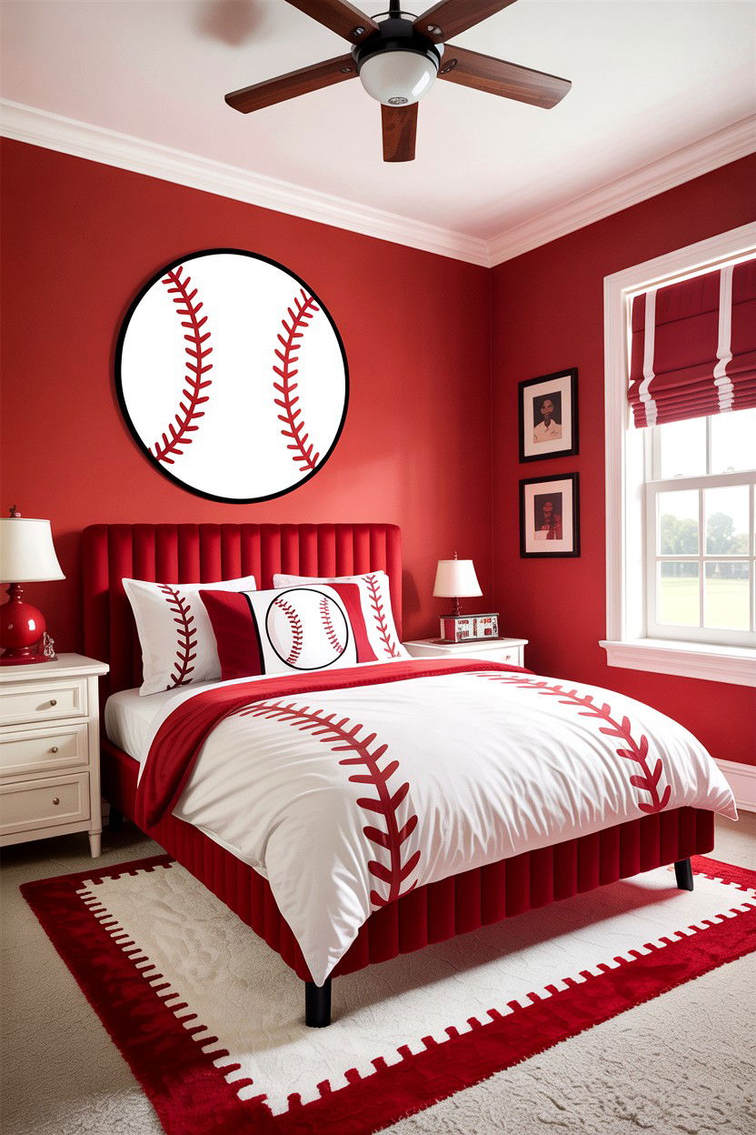 Red And White Baseball Bedroom - 30 baseball bedroom ideas