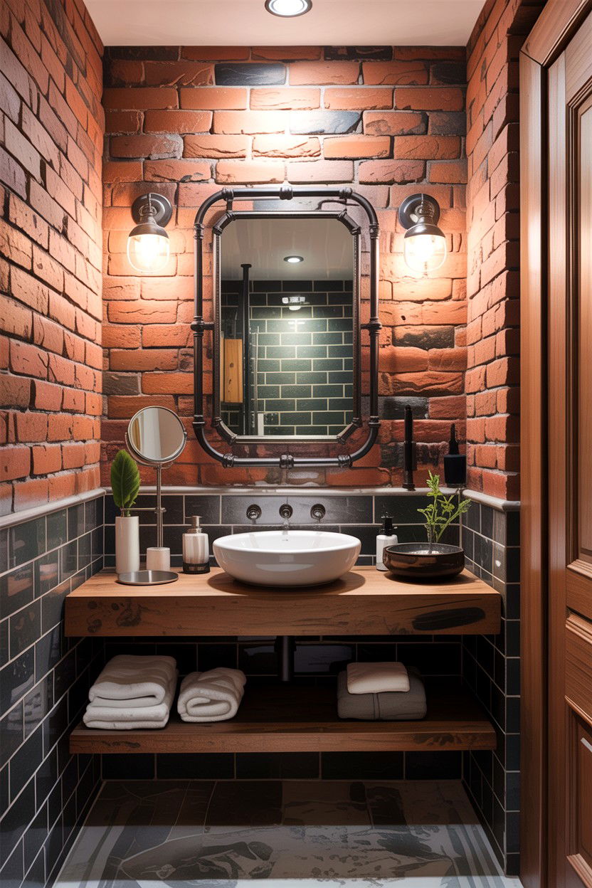 Red Brick Bathroom Wall - 30 industrial bathroom ideas