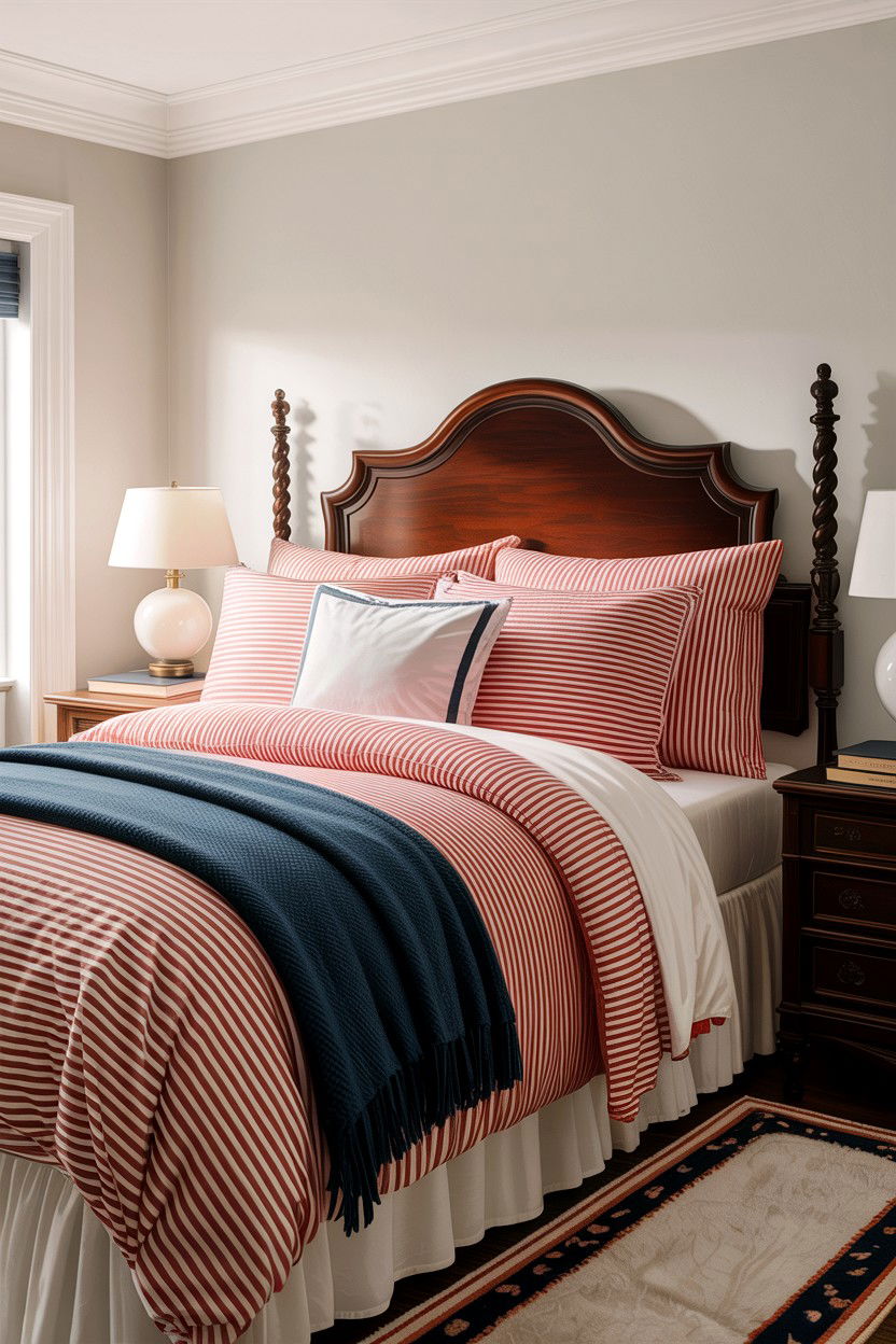 Red and white striped bedding - 30 bedroom striped bedding ideas