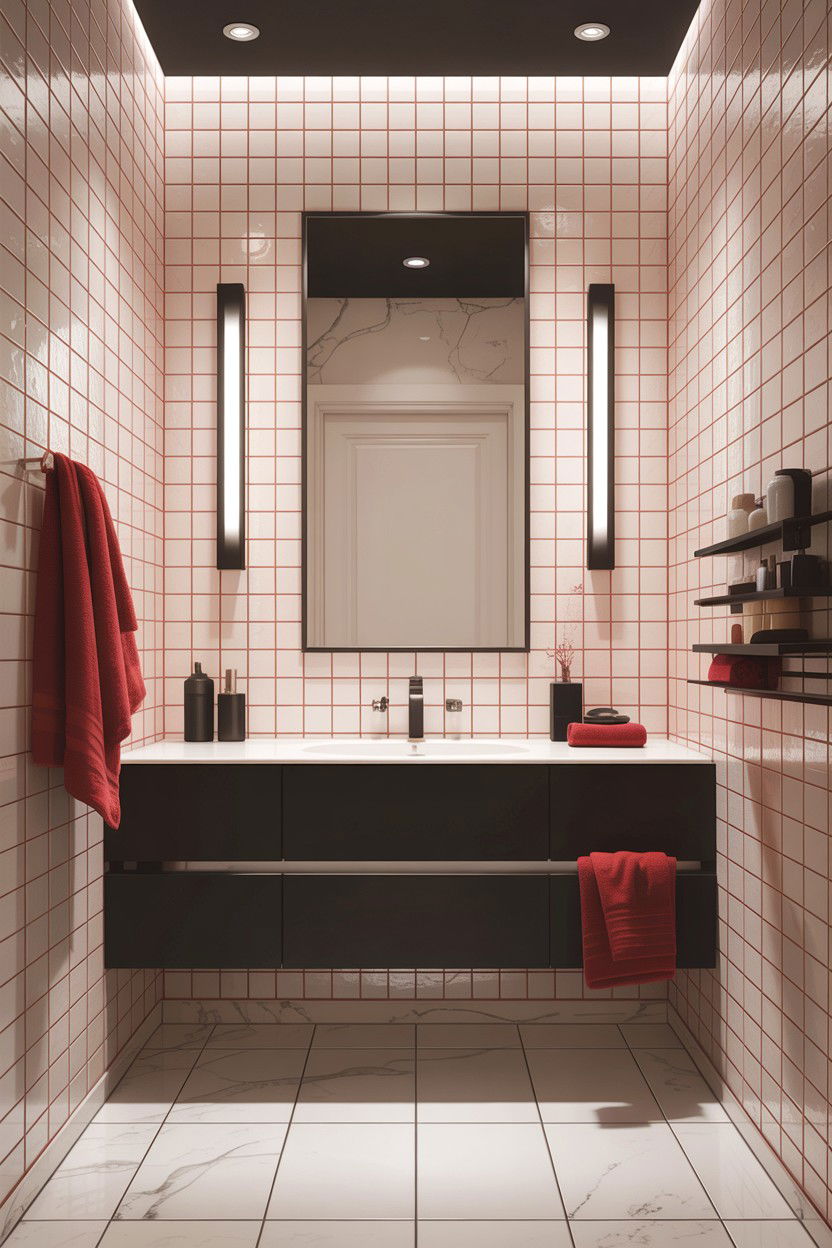 Red grout modern bathroom - 30 colored grout bathroom ideas